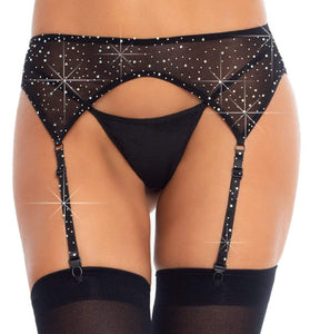 Rhinestone Garter Belt - One Size - Black LA-8886BLK