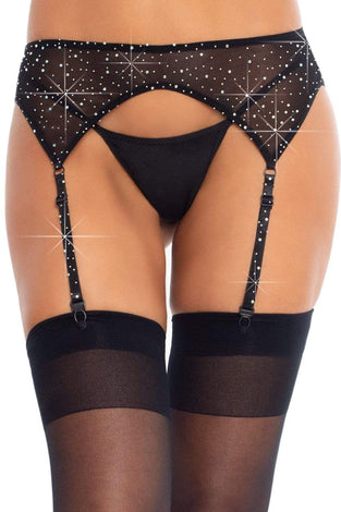 Rhinestone Garter Belt - One Size - Black LA-8886BLK