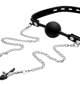 Silicone Ball Gag W/nipple Clamps STR-AE976
