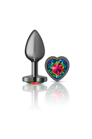Cheeky Charms-Gunmetal Metal Butt Plug- Heart-Rainbow-Small VB-CC9132