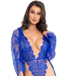 3pc Lace Teddy and Robe Set - Medium -  Royal Blue LA-86112RYLBLUM