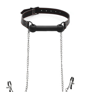 Silicone Bit Gag With Nipple Clamps STR-AF651