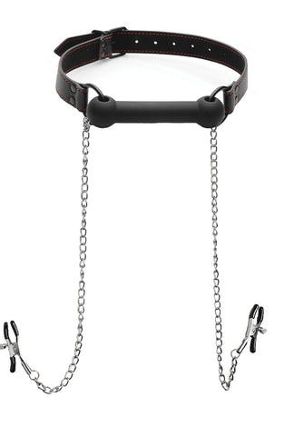 Silicone Bit Gag With Nipple Clamps STR-AF651