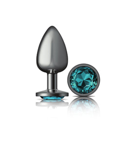 Cheeky Charms-Gunmetal Metal Butt Plug- Round-Teal-Large VB-CC9122
