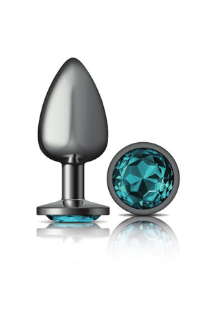 Cheeky Charms-Gunmetal Metal Butt Plug- Round-Teal-Large VB-CC9122