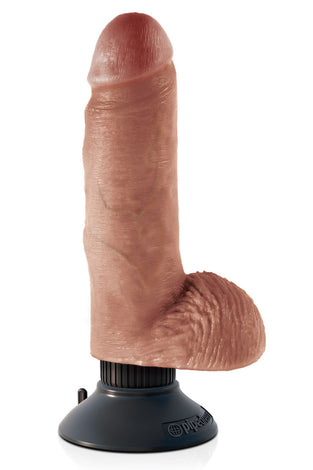 King Cock 7 Inch Vibrating Cock With Balls - Tan PD5406-22
