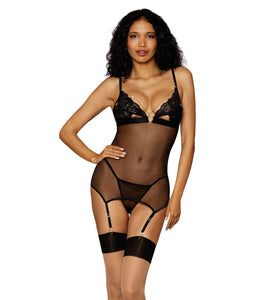Garter Slip and G-String - One Size - Black DG-12712BLKOS