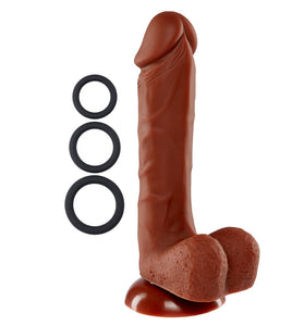 Pro Sensual Premium Silicone 8 Inch Dong With 3  Cockrings - Brown WTC852875
