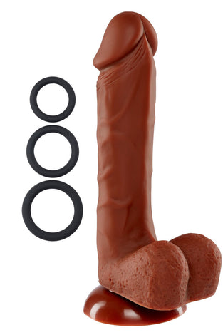 Pro Sensual Premium Silicone 8 Inch Dong With 3  Cockrings - Brown WTC852875