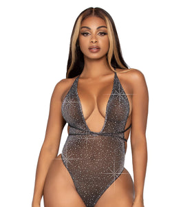 Convertible Lurex Rhinestone Teddy - One Size - Black Silver LA-89270BLKSIL