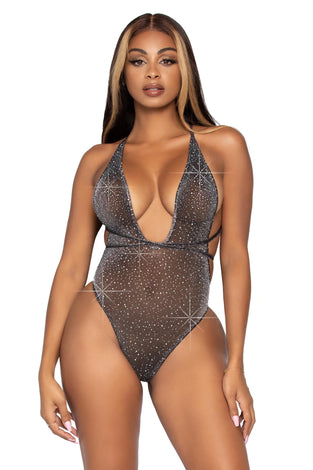 Convertible Lurex Rhinestone Teddy - One Size - Black Silver LA-89270BLKSIL