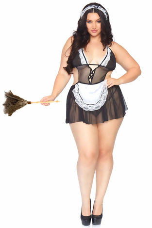 3 Pc Fantasy French Maid - 1x/2x - Black/white LA-87028XBL1X2