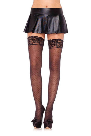 Stay Up Spandex Diamond Dot Sheer Thigh Highs - One Size - Black LA-6904