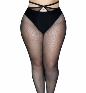 Micro Net Strappy Crotchless Tights - 1x/2x - Black LA-1951XBLK