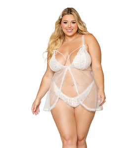 Babydoll and Pearl G-String - Queen Size - White DG-12834WHTQ