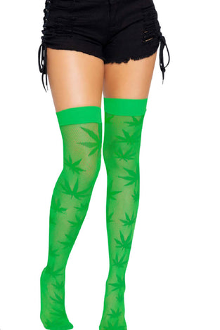 420 Net Thigh Highs - One Size - Green LA-6642GRNOS