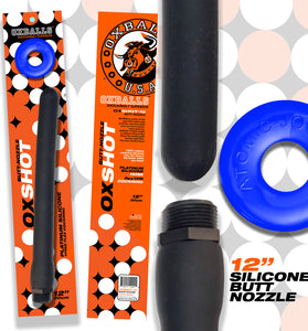 Oxshot - Butt-Nozzle Shower Hose 12 Inch - Black  Blue OX-8000-12-BKB