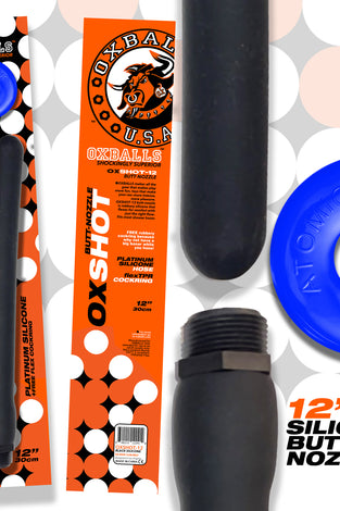 Oxshot - Butt-Nozzle Shower Hose 12 Inch - Black  Blue OX-8000-12-BKB