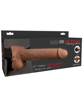 Fetish Fantasy Series 10 Inch Hollow Rechargeable Strap-on With Remote - Tan PD3396-22