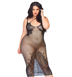 Fishnet Halter Dress - Queen Size - Black LA-86064X