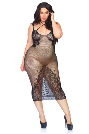 Fishnet Halter Dress - Queen Size - Black LA-86064X