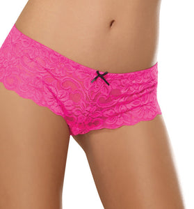 Open Crotch Lace Boy Short - Small - Hot Pink DG-7177HPKS