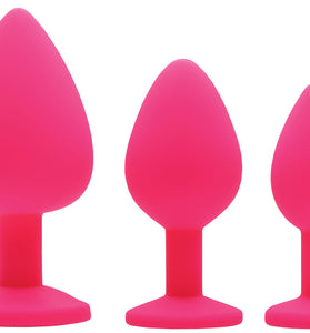 Pink Pleasure 3 Piece Silicone Anal Plugs With Gems FR-AE902-PINK