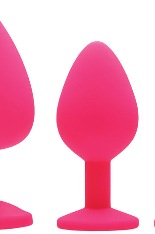 Pink Pleasure 3 Piece Silicone Anal Plugs With Gems FR-AE902-PINK