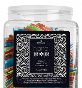 Handipop Hand Job Massage Gel Assorted Flavor - 100 Piece Single Use Packet Tub SEN-VL680-100AF