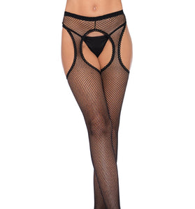 Fishnet Suspender Hose With Scalloped Trim - One Size - Black LA-1941