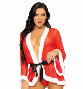 3 Pc Santa Robe and G-String Set - M/l - Red LA-86140ML
