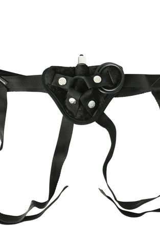 Vibrating Black Velvet Strap On SS690-01