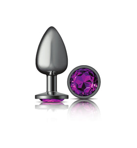 Cheeky Charms-Gunmetal Metal Butt Plug- Round-Deep Purple-Large VB-CC9125