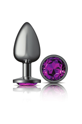 Cheeky Charms-Gunmetal Metal Butt Plug- Round-Deep Purple-Large VB-CC9125