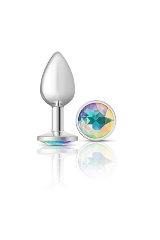 Cheeky Charms-Silver Metal Butt Plug- Round-Clear-Small VB-CC9114