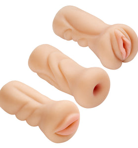 Trio Stroker Pussy Ass Mouth Masturbator Kit - Flesh WTC410