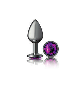 Cheeky Charms-Gunmetal Metal Butt Plug- Round-Deep Purple-Medium VB-CC9124