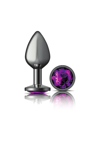 Cheeky Charms-Gunmetal Metal Butt Plug- Round-Deep Purple-Medium VB-CC9124