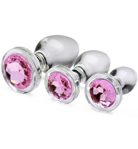 Pink Gem Glass Anal Plug Set BTYS-AG431