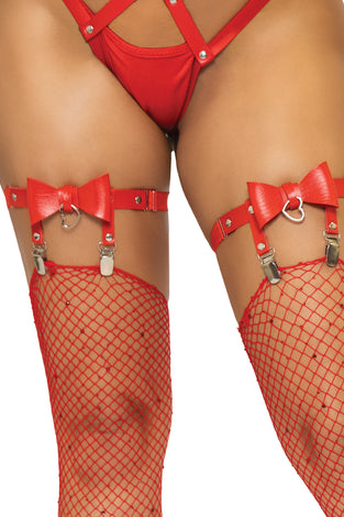 Vegan Leather Bow Garter - One Size - Red LA-2334RED