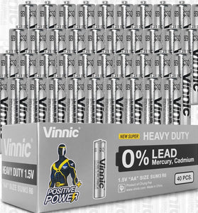 Vinnic Super Heavy Duty AA Batteries - 40 Count Box SP4