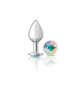 Cheeky Charms-Silver Metal Butt Plug- Round-Clear-Medium VB-CC9115