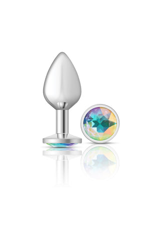 Cheeky Charms-Silver Metal Butt Plug- Round-Clear-Medium VB-CC9115