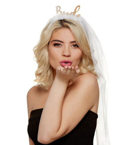 White and Gold Bride Headband With Veil FV-27357