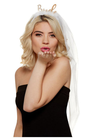 White and Gold Bride Headband With Veil FV-27357