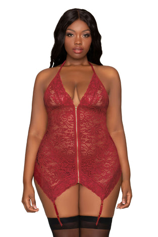 Garter Slip and G-String - Queen Size - Garnet DG-12488XGARQ