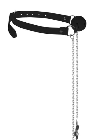 Breathable Ball Gag With Nipple Clamps - Black OU-OU680BLK