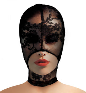 Lace Seduction Lace Bondage Hood - Black MS-AH033