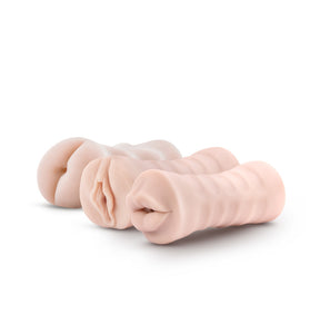 M for Men - 3-Pack Self-Lubricating Vibrating  Stroker Sleeve Kit - Vanilla BL-84103