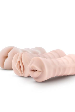 M for Men - 3-Pack Self-Lubricating Vibrating  Stroker Sleeve Kit - Vanilla BL-84103